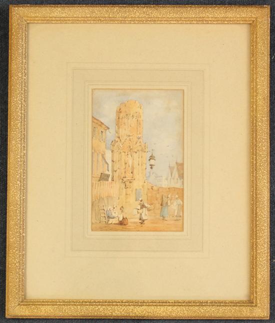 Attributed to Samuel Prout Figures beside a shrine